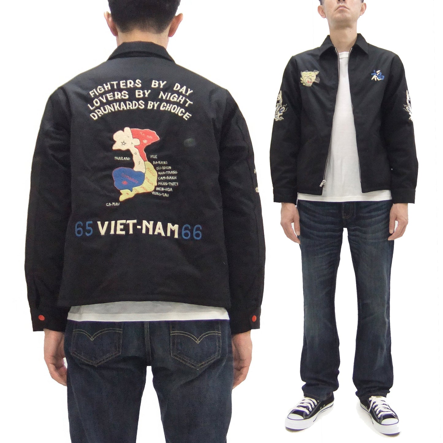 Tailor Toyo Reversible Vietnam Jacket with Insulation - Men's Modern Reinterpretation of Viet-Jumper Vietnam Souvenir Jacket / TT15800-119 Black