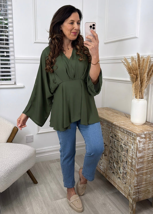 Marissa Khaki Cape Sleeve Blouse