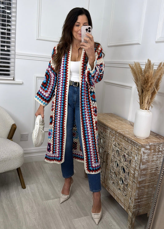 Blandine Red Crochet Knit Longline Cardi