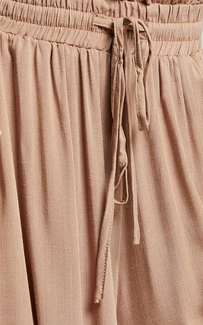 Hany Pants - High Waist Drawstring Wide Leg Pants in Latte