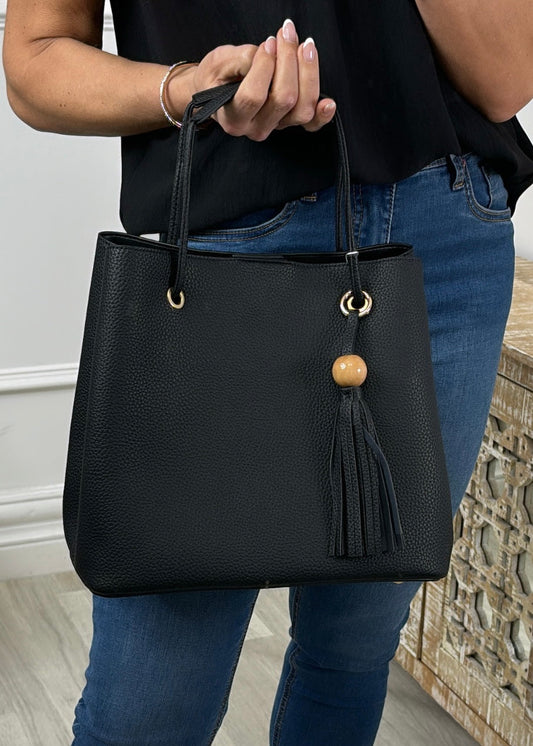 Lina Black Drawstring Tote Bag