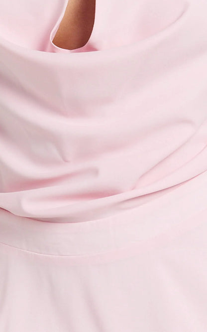 Bertie Mini Dress - Cowl Halter Neck Dress in Pink