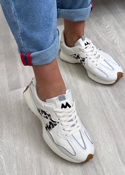 Trish Leopard Stripe White Trainers