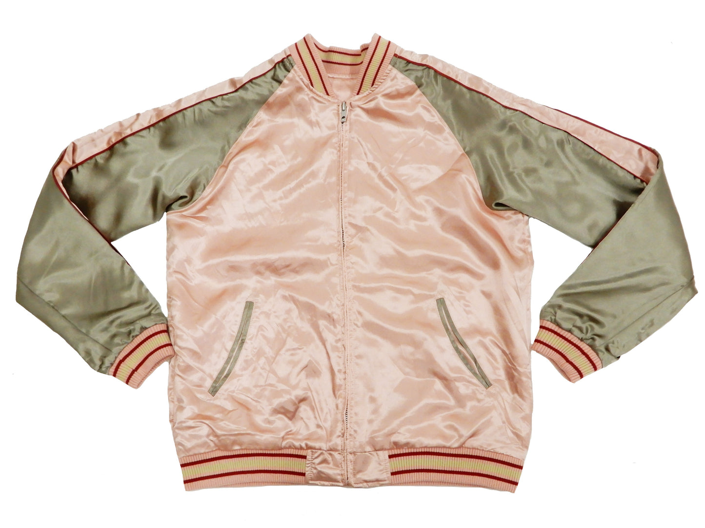 Japanesque Men's Japanese Souvenir Jacket Goldfish Embroidered Sukajan 3RSJ-049 Pink/Beige