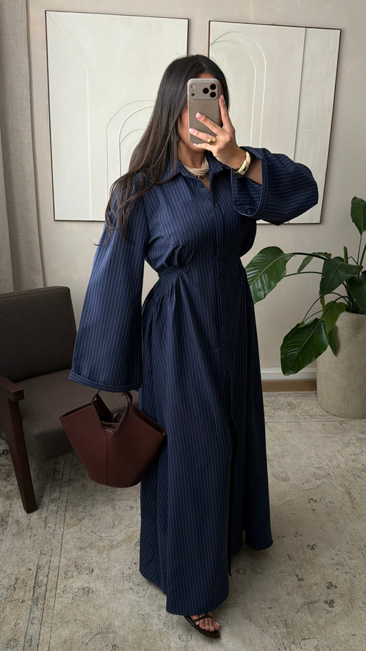 Robe Cintree A Rayures I Bleu Marine