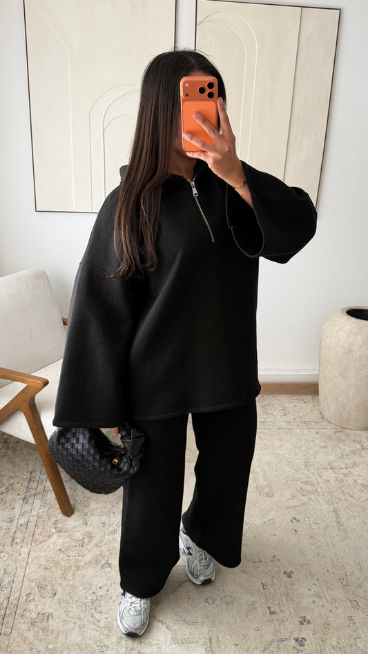 Ensemble long à zip molletonné | Noir