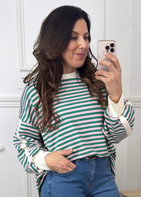 Elsa Green And Pink Stripe Top