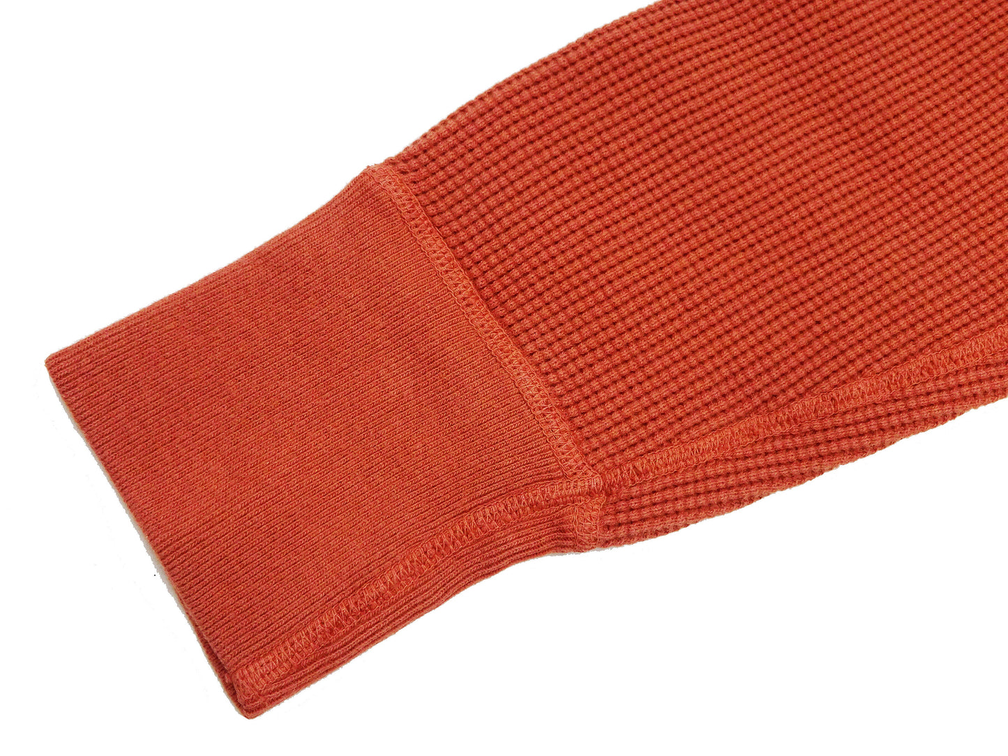 Studio D'Artisan Men's Heavyweight Waffle Knit Thermal Long Sleeve T-Shirt - 100% Cotton, Crew Neck, Ribbed Cuffs, Raw-edge hem, Made in Japan (SDA 9936) Burnt Sienna (deep red-brown color)