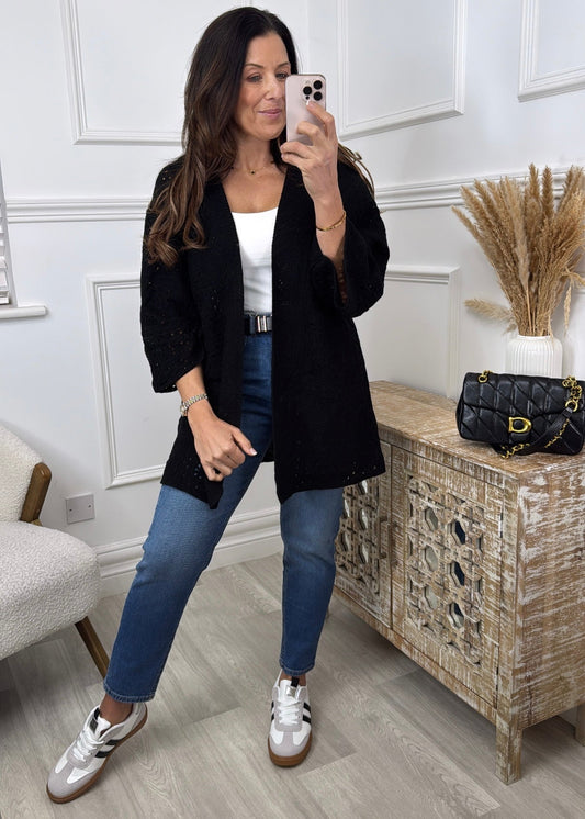 Abigail Black Crochet Knit Cardigan