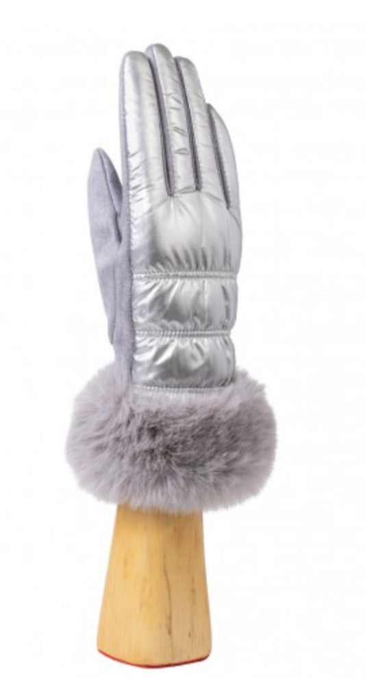 Silver Metallic Puffer Glove