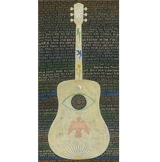 Vertical Guitar Legends Art Wood Tile,  9"x18"