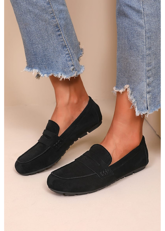 Peggy Black Suede Loafers