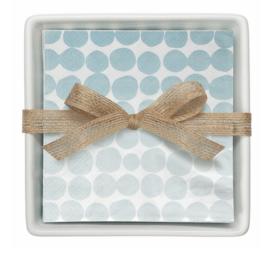 Ceramic Napkin Tray + Napkins, Blue Dots