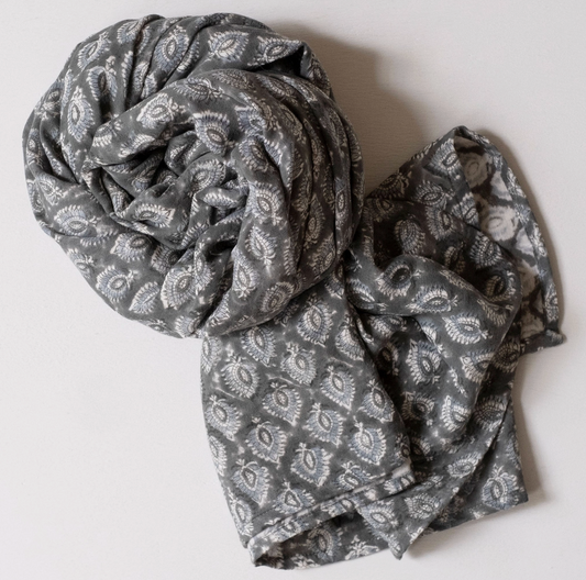 Hand Block  Double Gauze  Pai Forest Printed Scarf