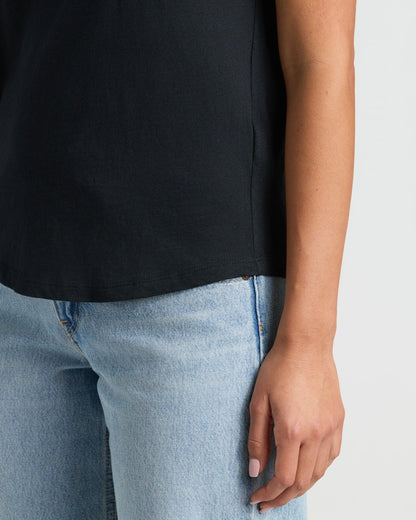 Womens Black & Oatmeal Relaxed Slub V-Neck Tee 4-Pack