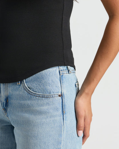 Womens Black Ribbed High Neck Tank