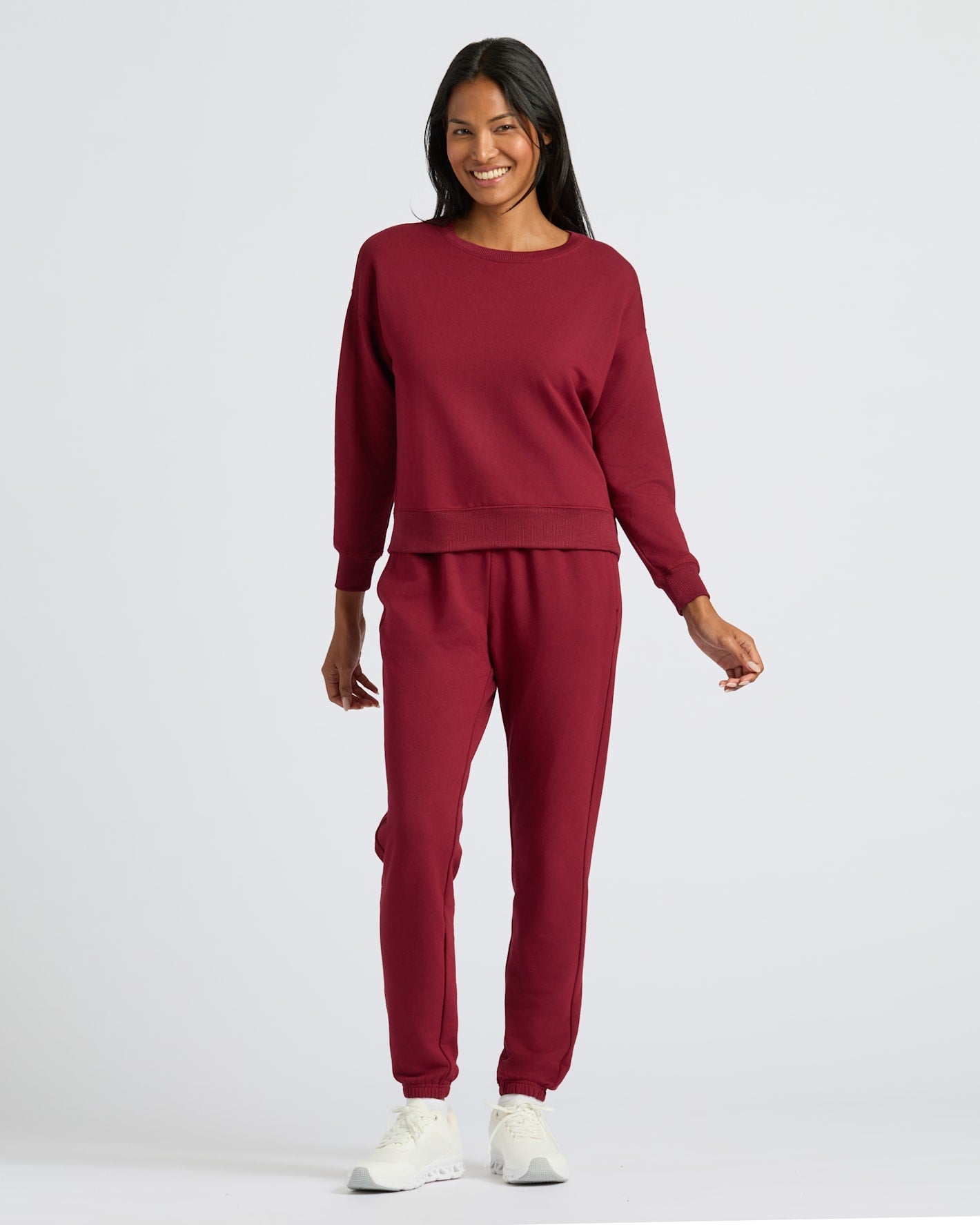 Womens Dark Maroon Slouch Pullover Crew