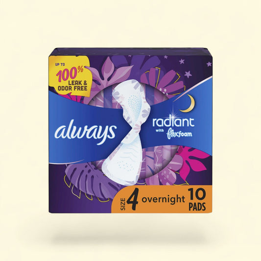 Always Radiant Feminine Pads, Size 4, 10 Count