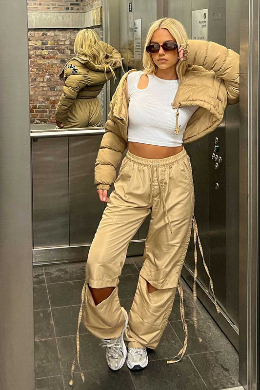 Cargo Pants With Knee Split Detail Beige