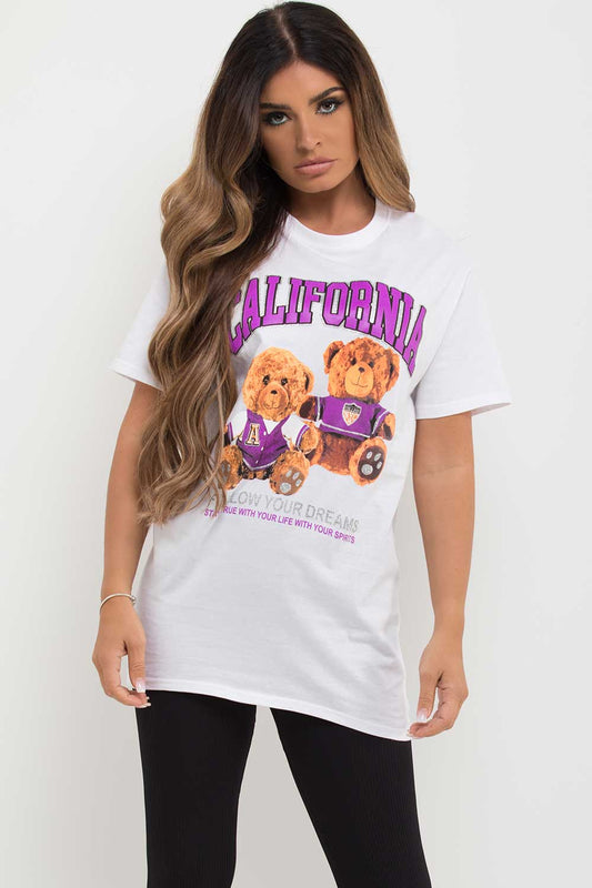 California Teddy Bear Graphic T Shirt White