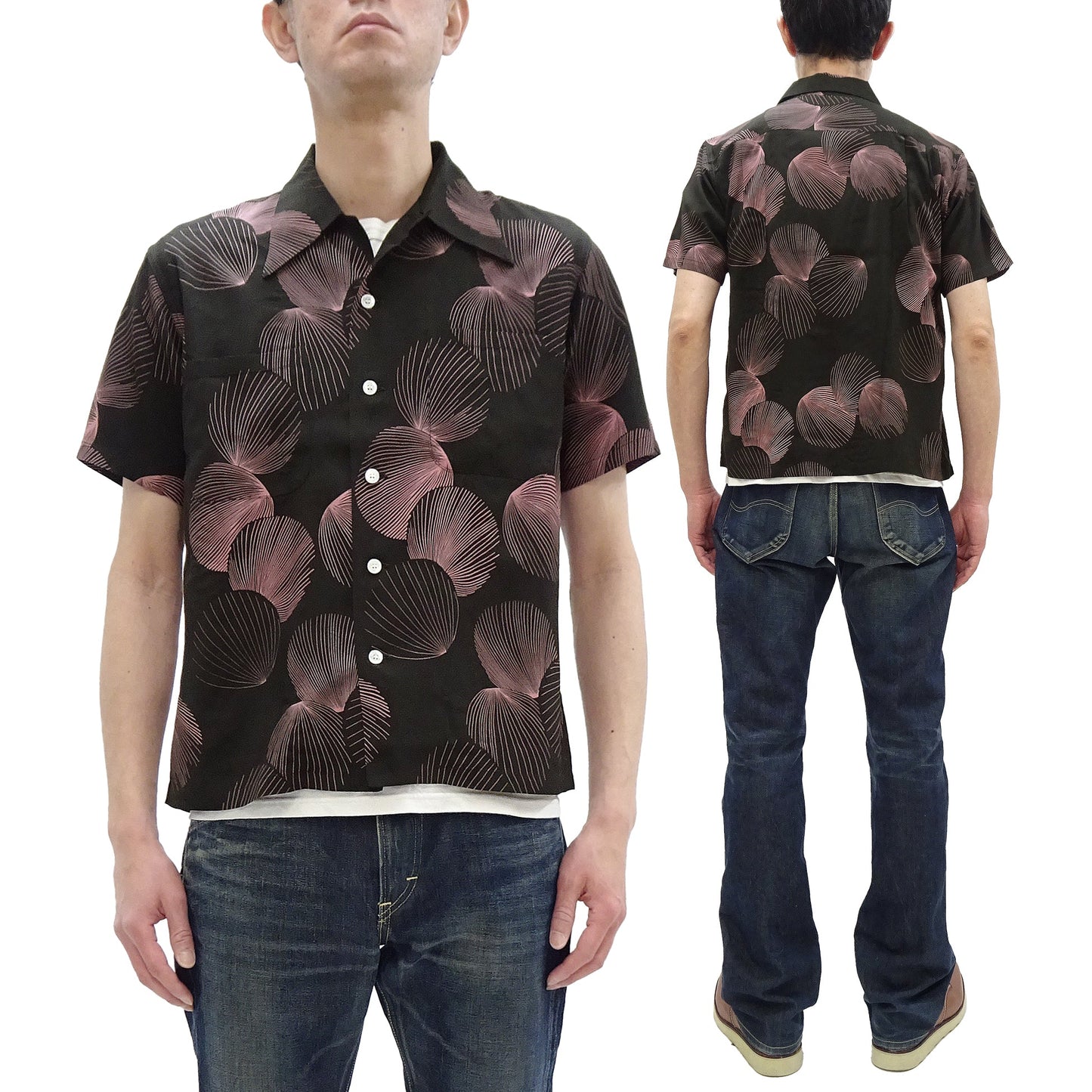 Duke Kahanamoku Hawaiian Shirt Men's 1950s Duke's Shell Reproduction Short-Sleeve Aloha Shirt DK39450 119 Black