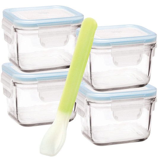 Glasslock Glass Baby Food Containers 210ml Square - Set of 5 | Freezer Safe