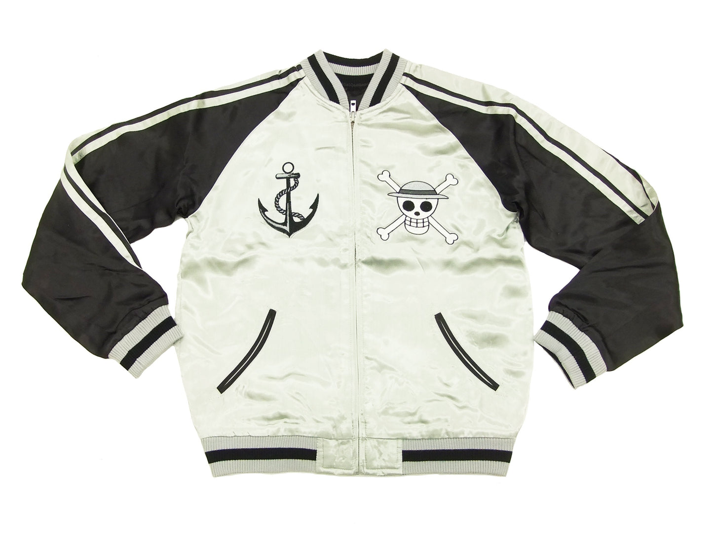 Hanatabi Gakudan Men's Japanese Souvenir Jacket Japanese ONE PIECE Sukajan Script OPSJ-001 Silver