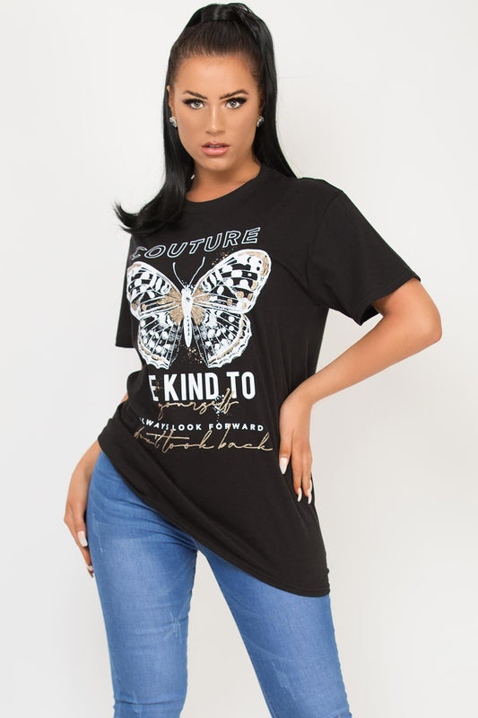 Black Oversized T Shirt With Couture Slogan