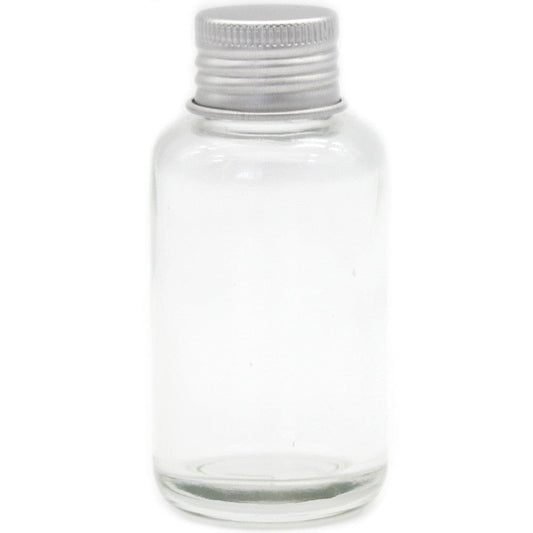 Clear Glass Round Bottle with Silver Lid - 50ml