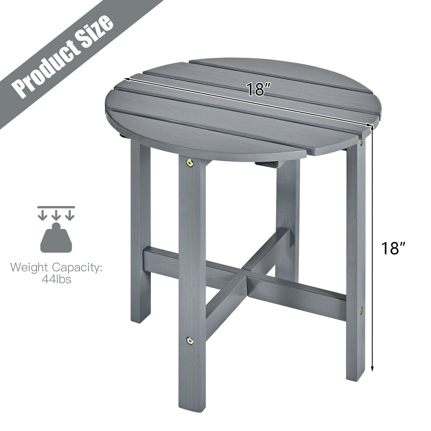 18 Inch Patio Round Side Wooden Slat End Coffee Table for Garden