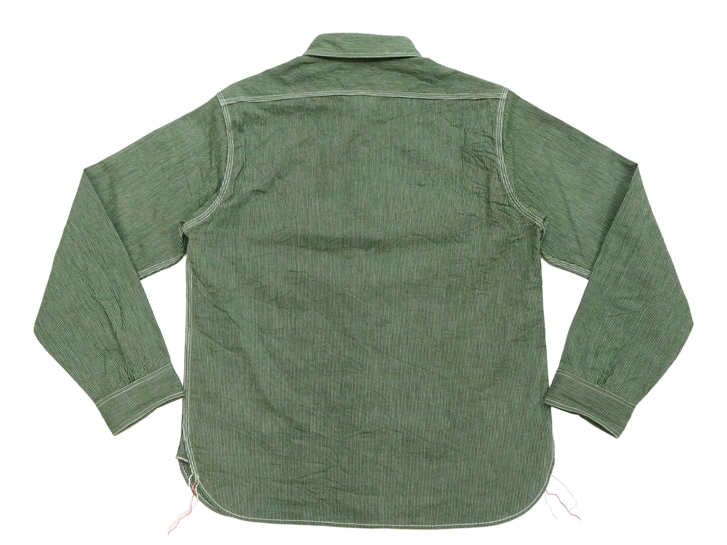 Sugar Cane Work Shirt with Vertical Hairline Code Stripe Pattern Men's Casual Jean Cord Long Sleeve Button Up Shirt SC25511 149 Olive