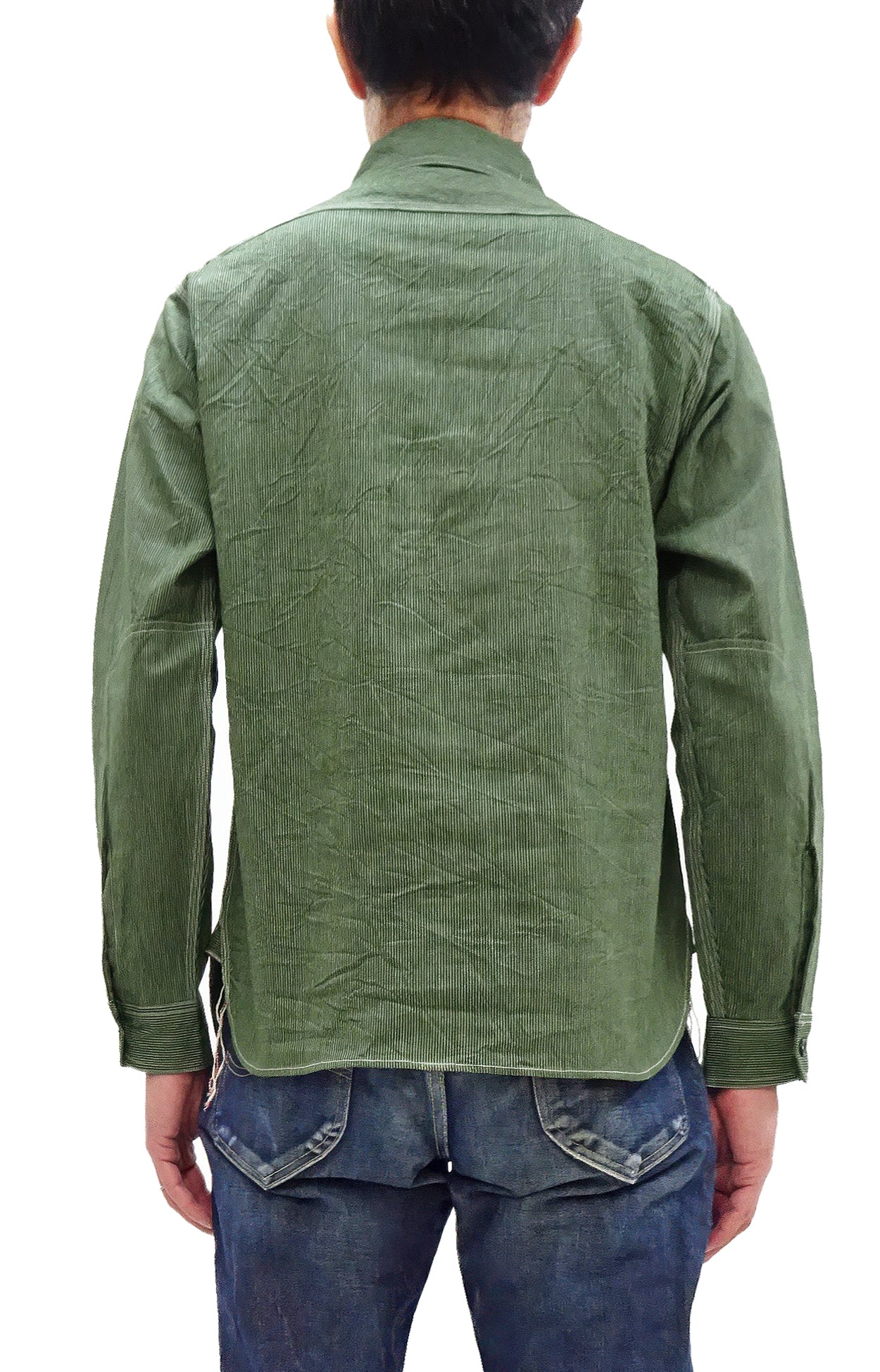 Sugar Cane Work Shirt with Vertical Hairline Code Stripe Pattern Men's Casual Jean Cord Long Sleeve Button Up Shirt SC25511 149 Olive