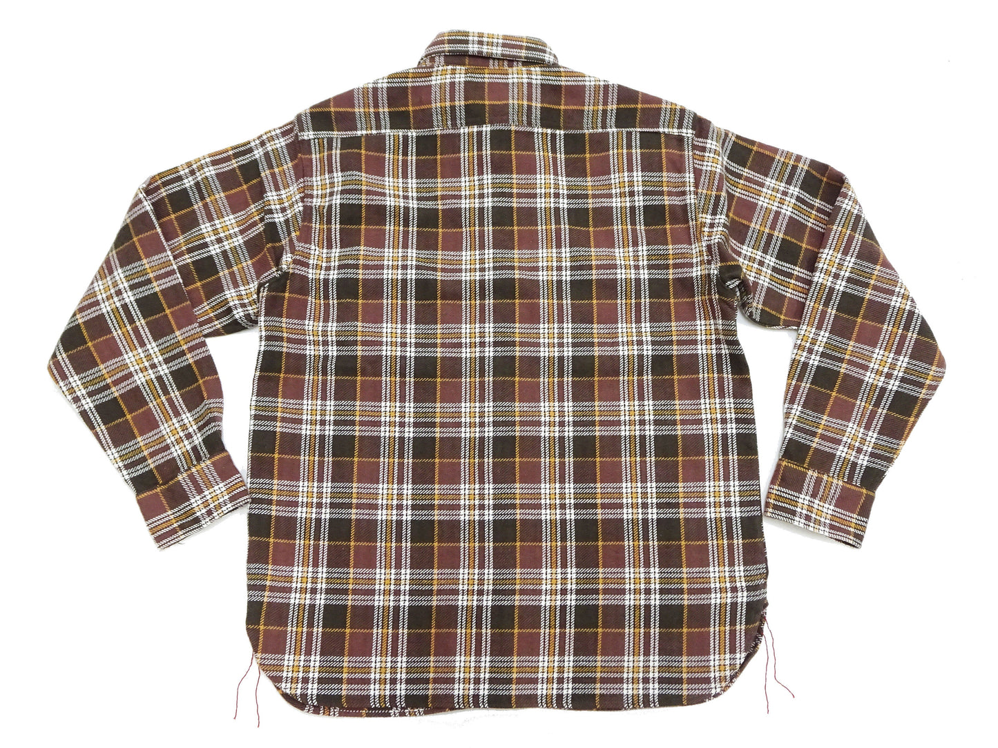 Sugar Cane Men's Long Sleeve Plaid Work Shirt - 100% Cotton Twill, One-Wash, Made in Japan (SC29564 138 Brown)