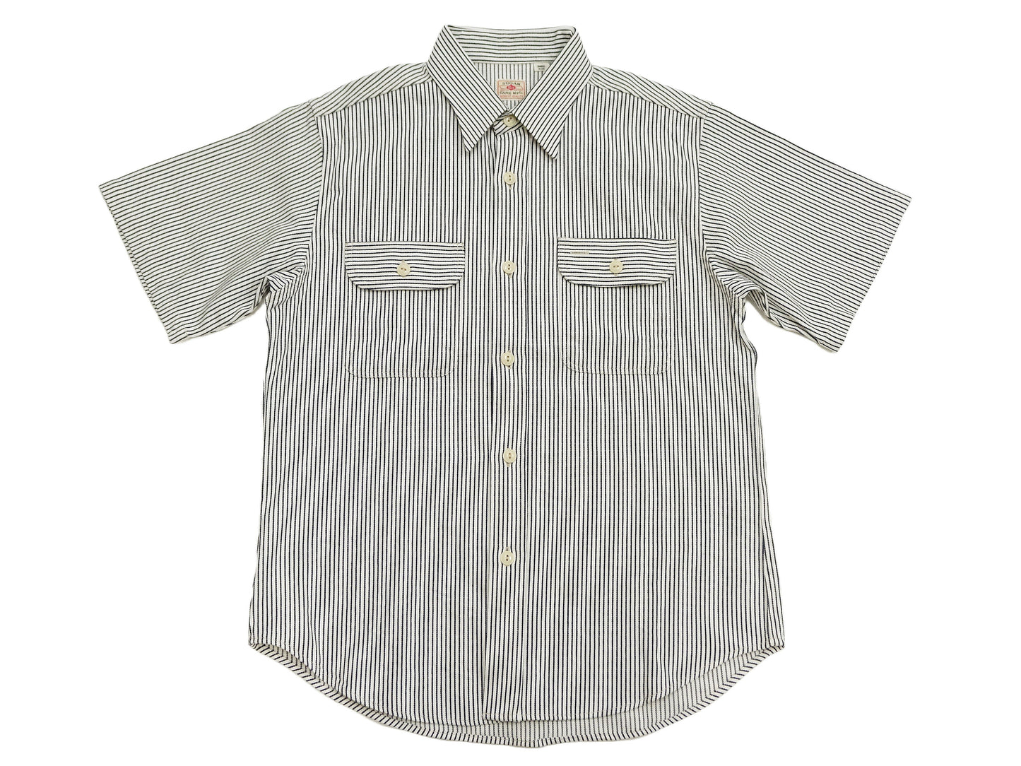 Sugar Cane Hickory Stripe Work Shirt - Men's Casual Short Sleeve Button Up Shirt SC37944 105 Off-White