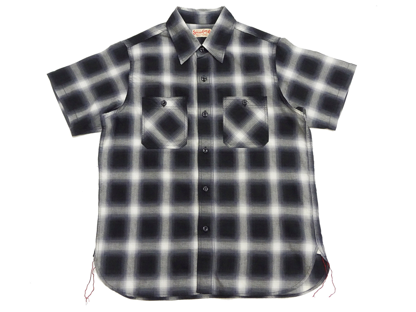 Sugar Cane Ombre Plaid Work Shirt Men's Casual Vintage-Style Short Sleeve Check Button Up Shirt SC39519 119 Black