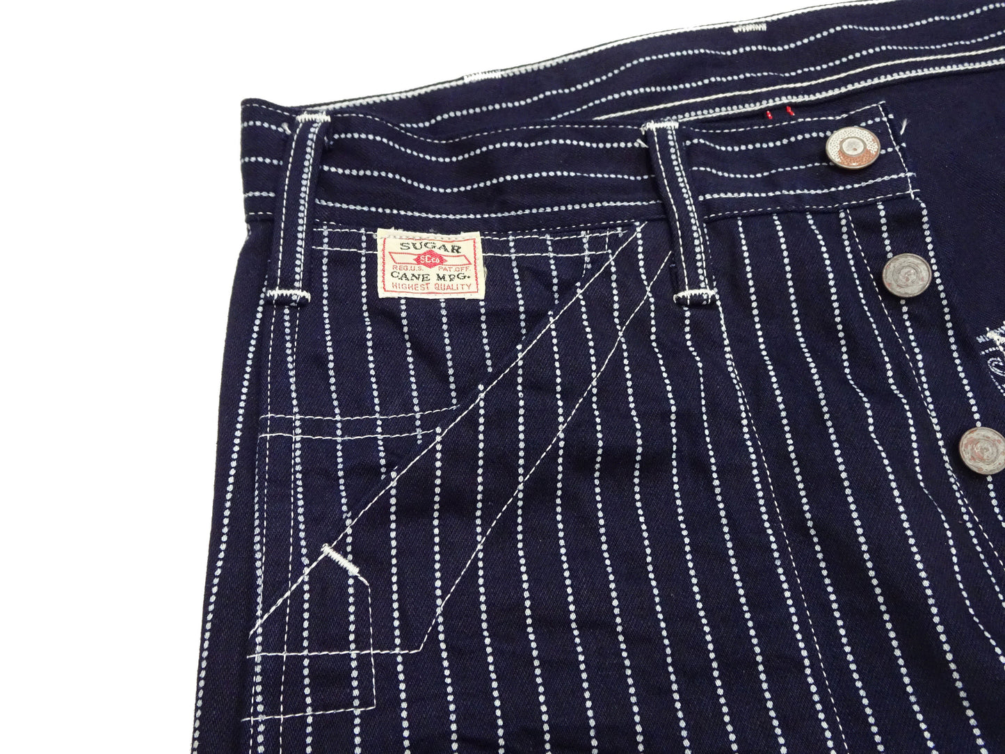 Sugar Cane Wabash Stripe Engineer Pants - Relaxed Straight Fit / Button Fly - Men's Casual 9 Oz. Railway Work Trousers Work Pants SC40786 Indigo-Navy One-Wash
