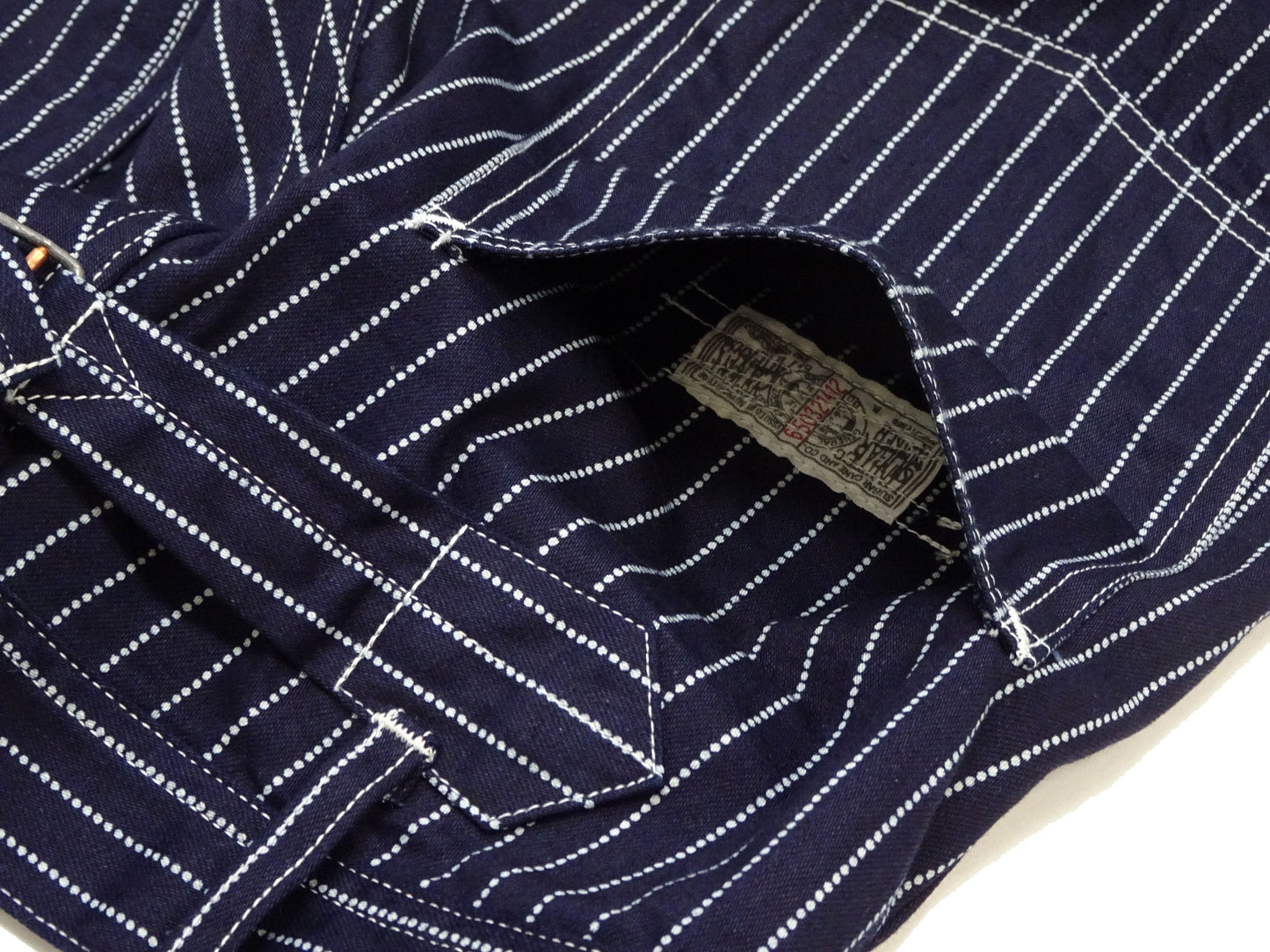 Sugar Cane Wabash Stripe Engineer Pants - Relaxed Straight Fit / Button Fly - Men's Casual 9 Oz. Railway Work Trousers Work Pants SC40786 Indigo-Navy One-Wash