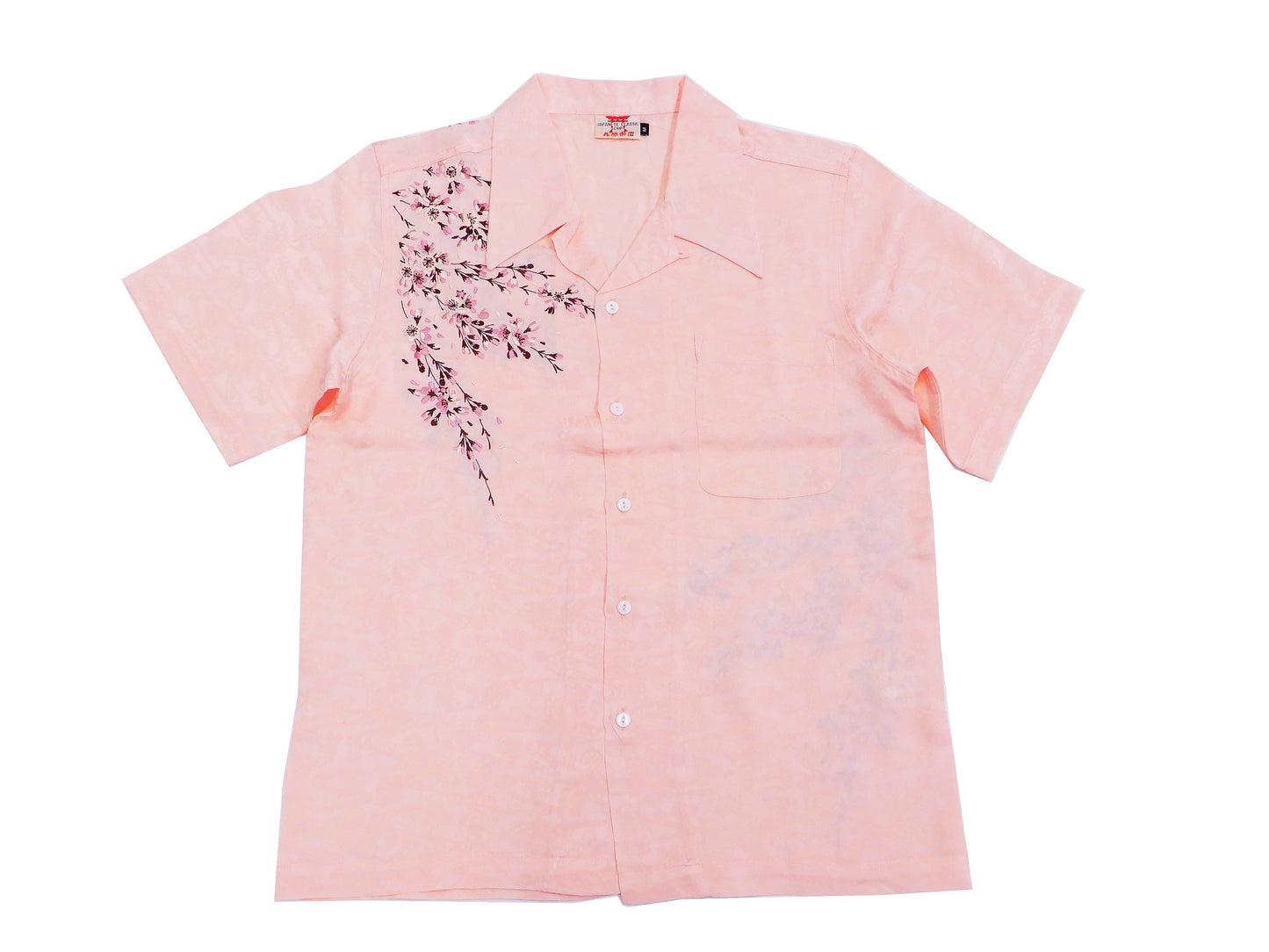 Hanatabi Gakudan Men's S/S Jacquard Shirt with Japanese Art Embroidery SS-001 Pink