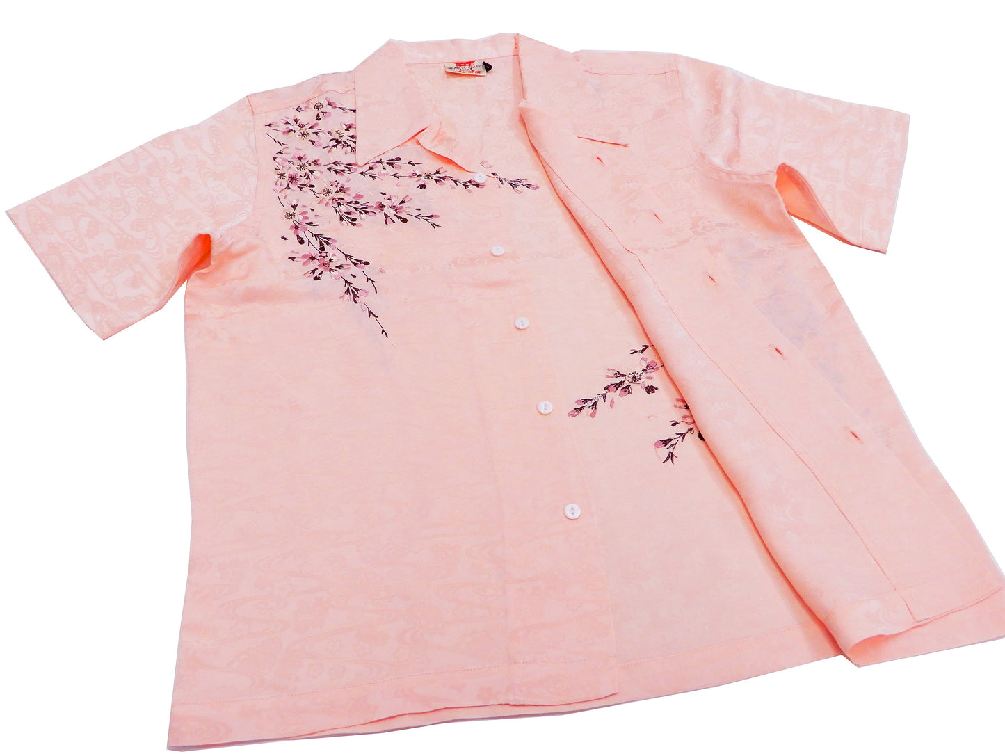 Hanatabi Gakudan Men's S/S Jacquard Shirt with Japanese Art Embroidery SS-001 Pink