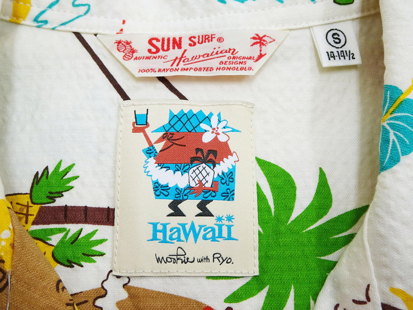 Sun Surf Men's Cotton Hawaiian Shirt - Uncle Torys Graphic Design - Short-Sleeve Aloha Shirt "TRIP TO HAWAII" SS39537 105 Off-White