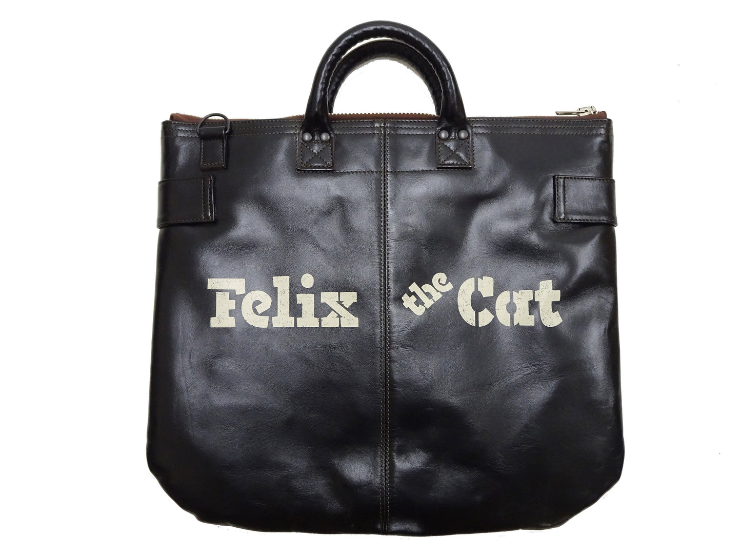 TOYS McCOY Men's Felix the Cat Leather Shoulder Bag - Black Horsehide, U.S. Air Force Helmet Bag Inspired, Made in Japan (TMA2523 031 Black)