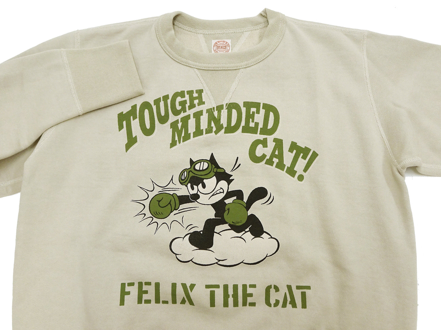 TOYS McCOY Men's Felix the Cat Sweatshirt - Vintage-Style Heavyweight Loopwheel Fleece - Made in Japan (TMC2547 041 Sand)