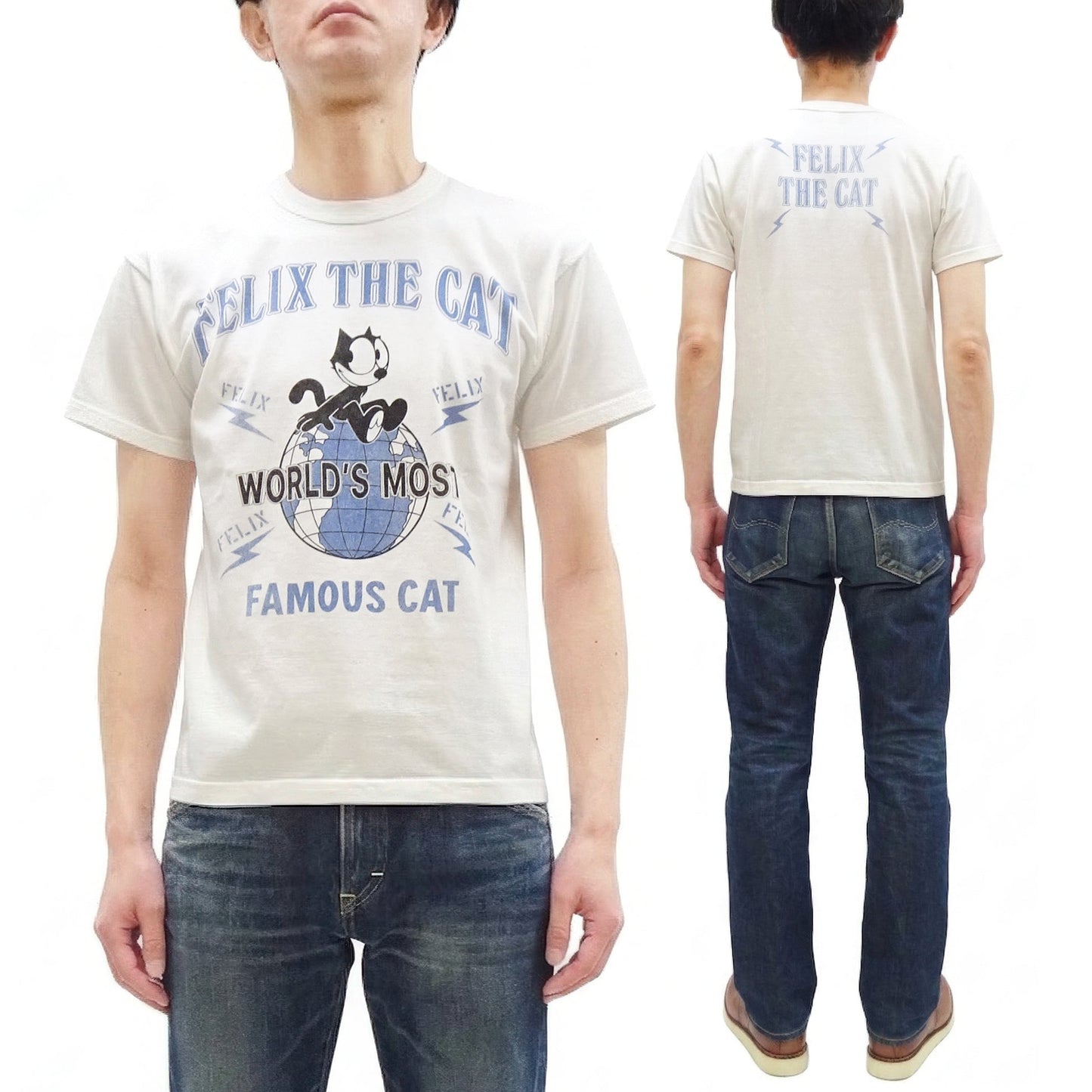 TOYS McCOY Men's Felix the Cat Short-Sleeve Graphic T-Shirt, Garment-Dyed Loopwheel Tubular Tee, Made in Japan (TMC2603 011 Aged Off White)