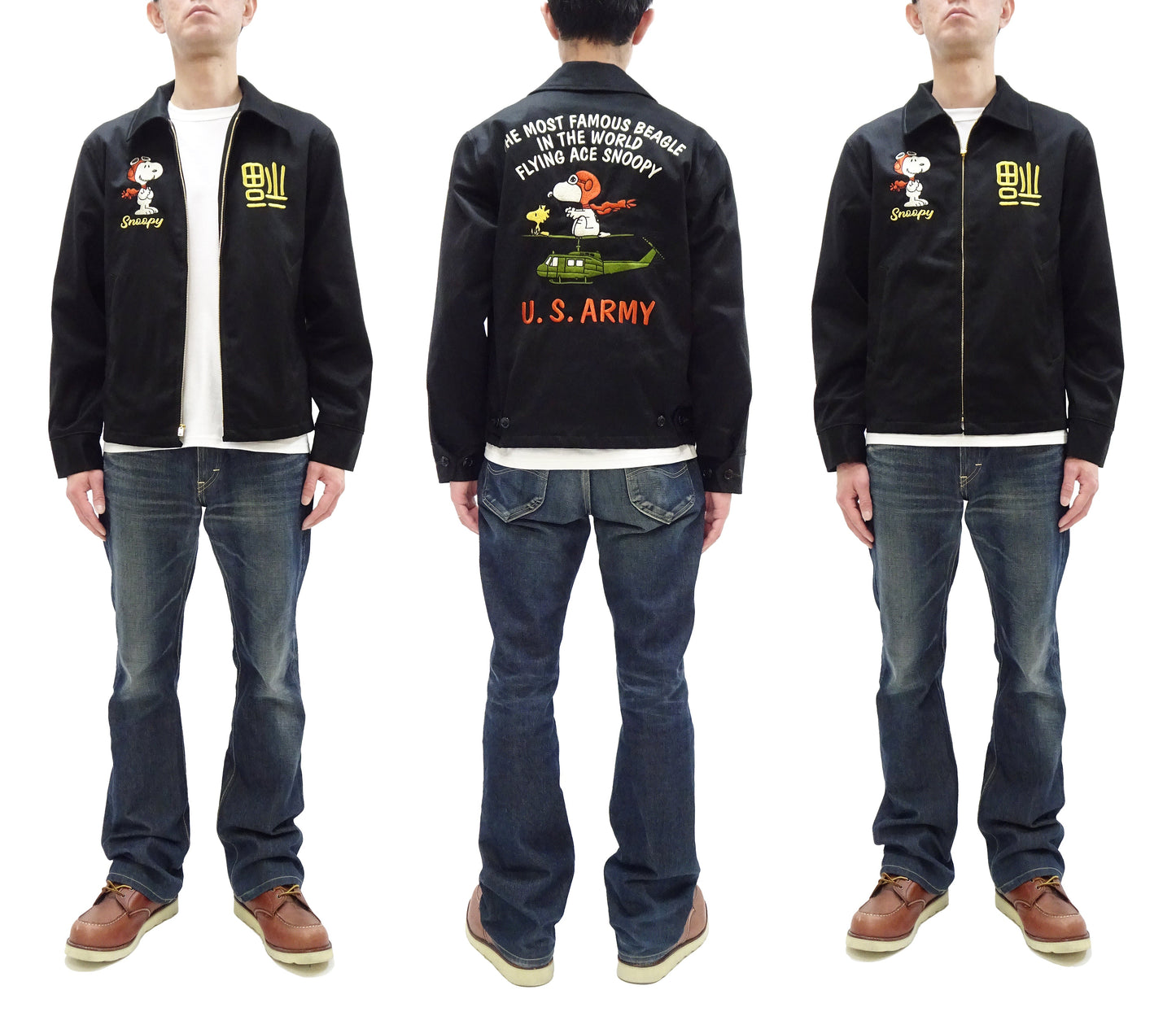 TOYS McCOY Snoopy Embroidered Jacket Men's Casual Vietnam Tour Jacket Style Souvenir Jacket TMJ2504 Black