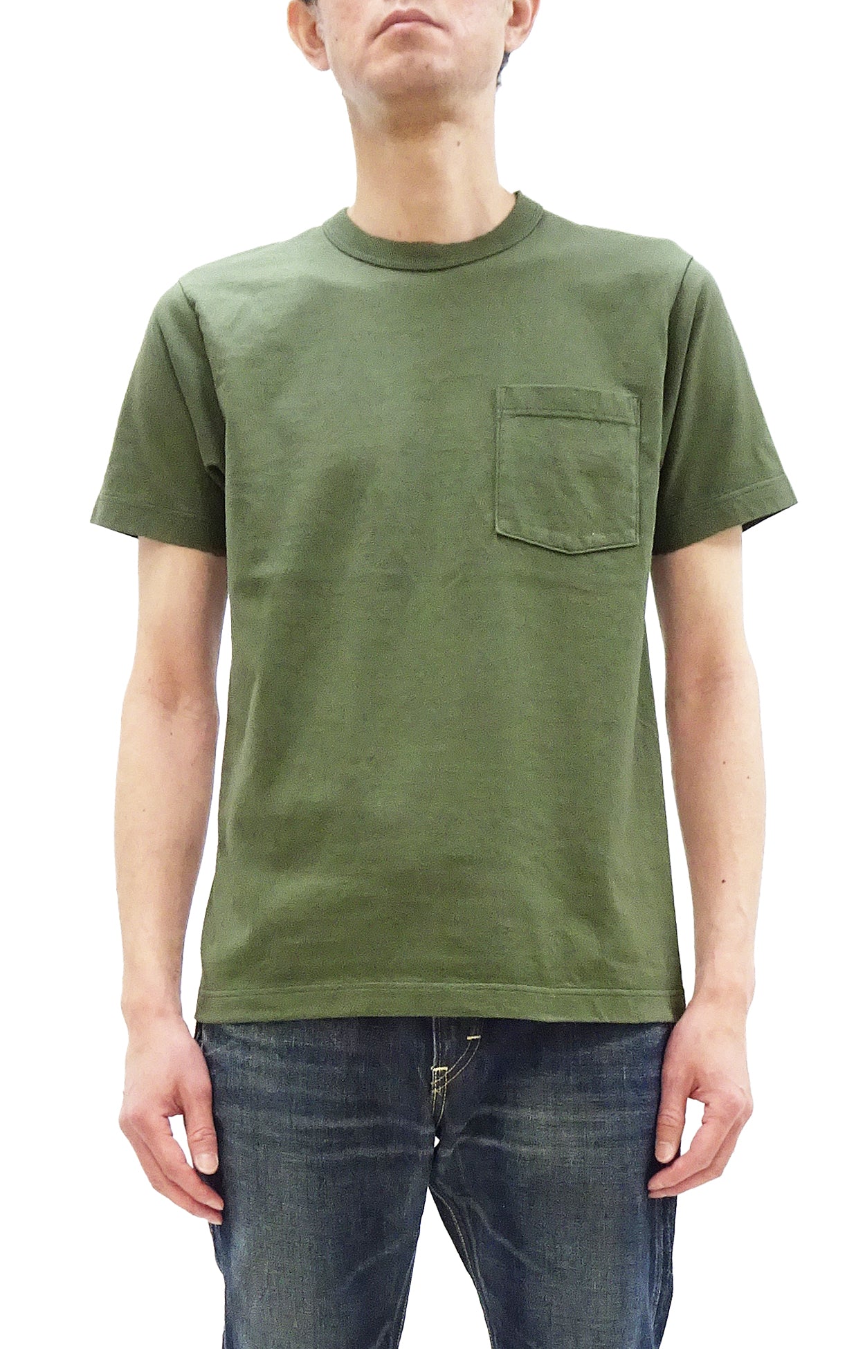 Whitesville Men's Plain Pocket T-Shirt - Short Sleeve Crewneck Loopwheel Tee (One-Wash) WV78932 by Toyo Enterprises 149 Olive