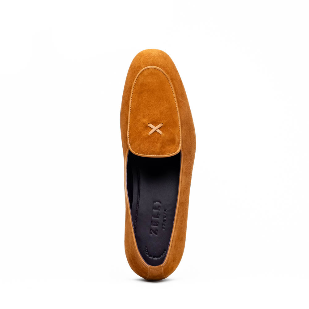 16-681-CGN X Italian Sueded Goatskin Loafer, Cognac