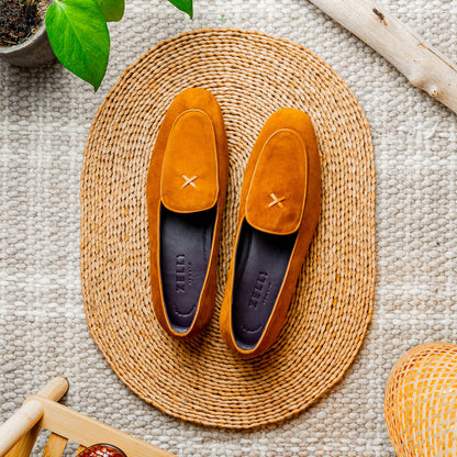 16-681-CGN X Italian Sueded Goatskin Loafer, Cognac